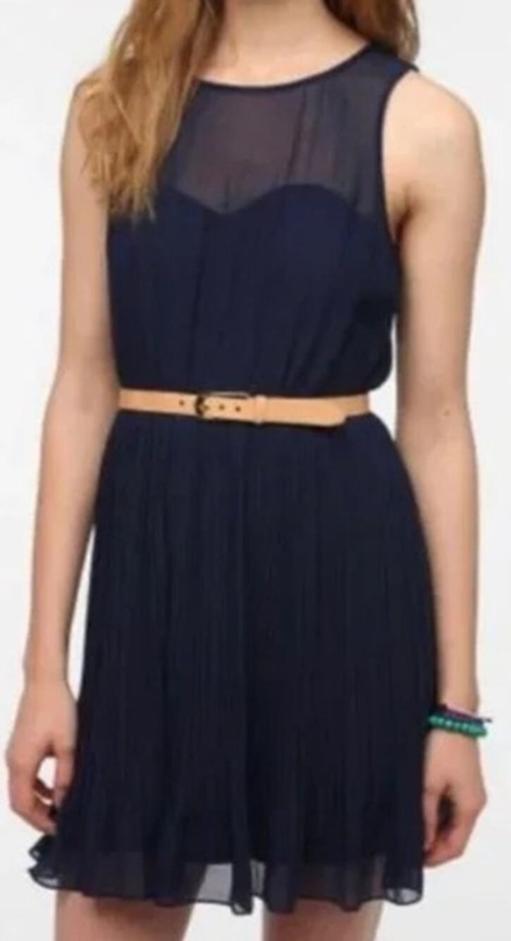 Pins & Needles Navy Blue Pleated Chiffon Sleeveless Mini Dress Size Large